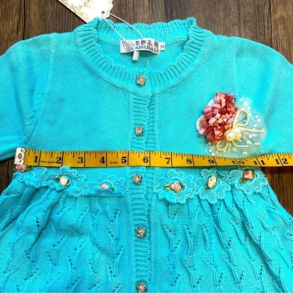 NWT Girls Knitted Buttoned Down Bow Dress Size 24 Months - Picture 11 of 11